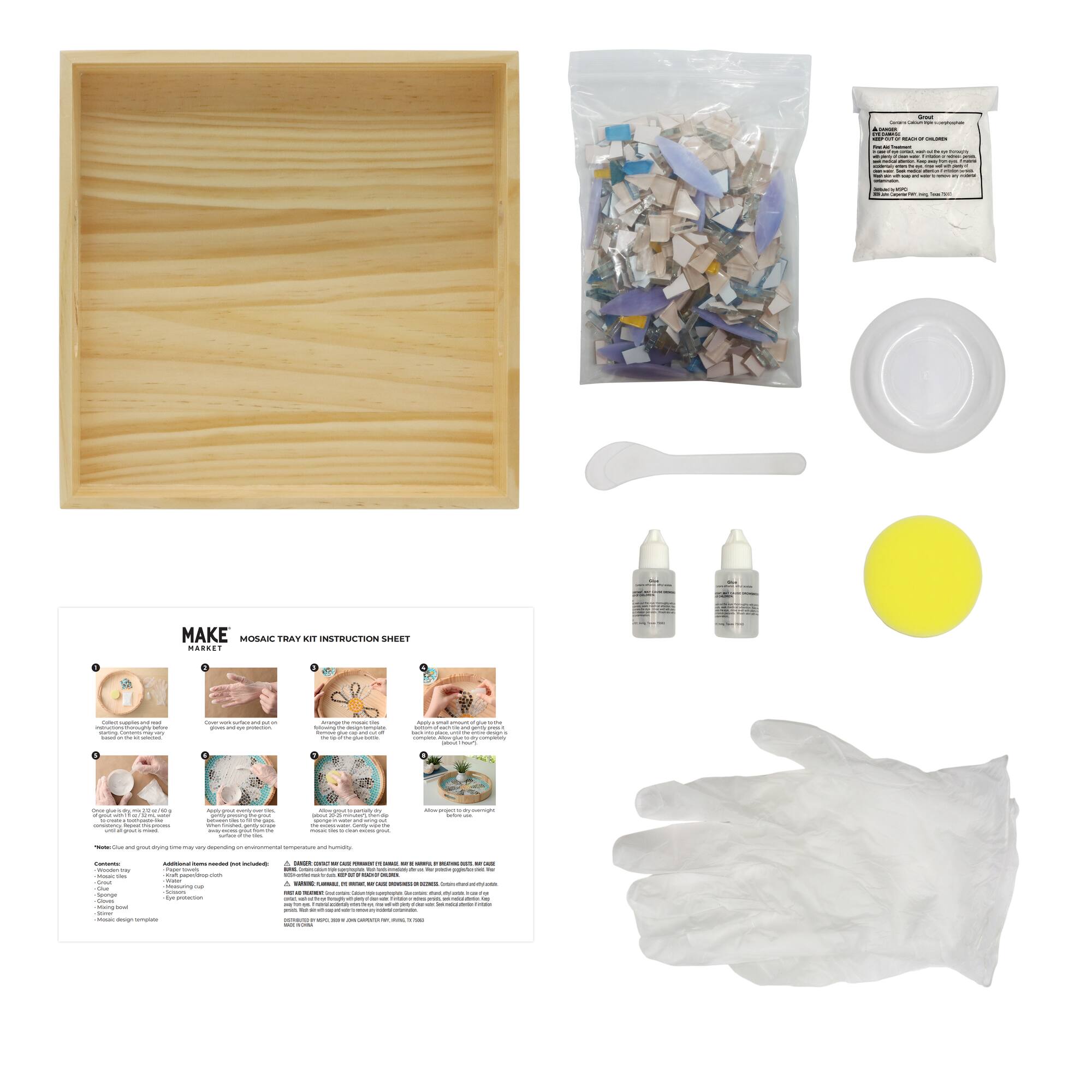 10" x 10" Indigo Flowers Mosaic Tray Kit by Make Market®